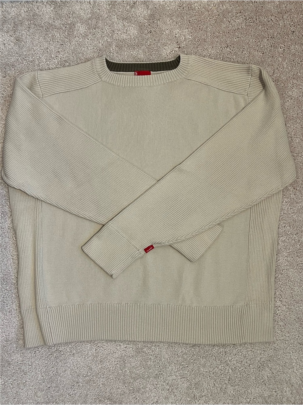 Levi's Beige Crewneck Sweater with Red Tag Ribbed Accents